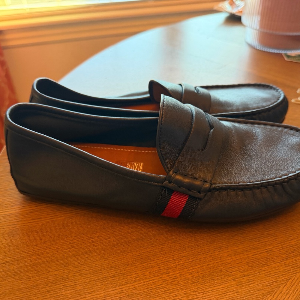 Men's Navy Gucci Web Accent Driver Loafers